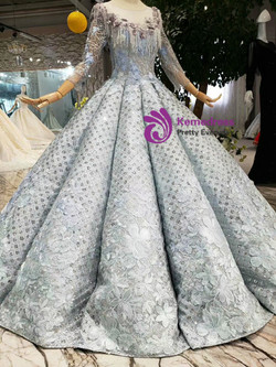 Shop 2019 Long & Short Silver Gray Sequins Long Sleeve Embroidery Appliques Wedding Dress With Beading With Factory Price From Kemedress