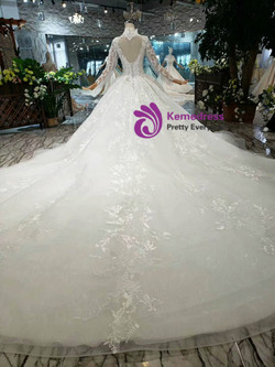 Shop 2019 Long & Short Ivory White Ball Gown Tulle Appliques High Neck Long Sleeve Wedding Dress With Factory Price From Kemedress