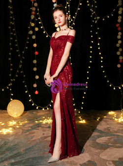 Shop 2019 Long & Short In Stock:Ship in 48 Hours Burgundy Sequins Spaghetti Straps Prom Dress With Factory Price From Kemedress