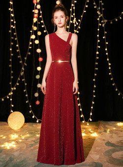 Shop 2019 Long & Short In Stock:Ship in 48 Hours Burgundy Sequins Asymmetrical Prom Dress With Side Split  With Factory Price From Kemedress