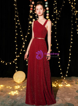 Shop 2019 Long & Short In Stock:Ship in 48 Hours Burgundy Sequins Asymmetrical Prom Dress With Side Split  With Factory Price From Kemedress