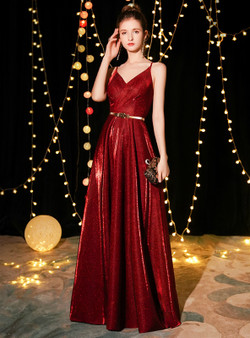 Shop 2019 Long & Short In Stock:Ship in 48 Hours Burgundy Spaghetti Straps Prom Dress With Factory Price From Kemedress