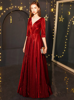 Shop 2019 Long & Short In Stock:Ship in 48 Hours Burgundy See Through V-neck Backless Prom Dress With Factory Price From Kemedress