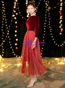 Shop 2019 Long & Short In Stock:Ship in 48 Hours Burgundy Tulle Velvet Long Sleeve Prom Dress With Factory Price From Kemedress Shop 2019 Long & Short In Stock:Ship in 48 Hours Burgundy Tulle Velvet Long Sleeve Prom Dress With Factory Price From Kemedress