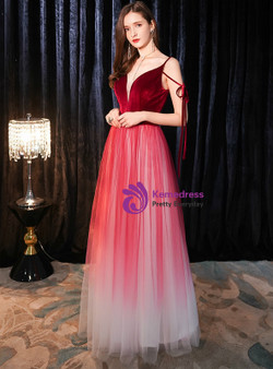 Shop 2019 Long & Short In Stock:Ship in 48 Hours Burgundy Tulle Spaghetti Straps Prom Dress With Factory Price From Kemedress