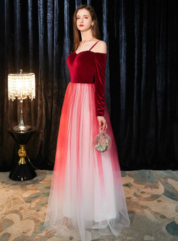 Shop 2019 Long & Short In Stock:Ship in 48 Hours Burgundy Tulle Spaghetti Straps Long Sleeve Prom Dress With Factory Price From Kemedress Shop 2019 Long & Short In Stock:Ship in 48 Hours Burgundy Tulle Spaghetti Straps Long Sleeve Prom Dress With Factory Price From Kemedress