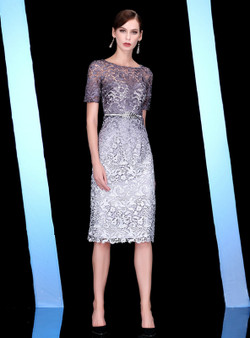 Shop 2019 Long & Short Gray Lace Sheath Short Sleeve Knee Length Mother Of The Bride Dress With Factory Price From Kemedress