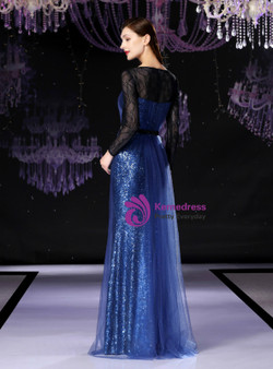 Shop 2019 Long & Short A-Line Blue Tulle Sequins Long Sleeve Mother Of The Bride Dress With Factory Price From Kemedress