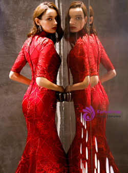 Shop 2019 Long & Short In Stock:Ship in 48 Hours Red Mermaid Short Sleeve High Neck Prom Dress With Factory Price From Kemedress