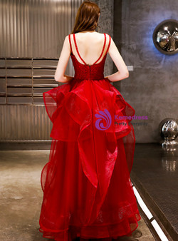 Shop 2019 Long & Short In Stock:Ship in 48 Hours Red Tulle Backless Long Prom Dress With Factory Price From Kemedress