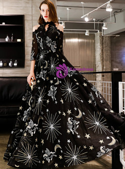 Shop 2019 Long & Short In Stock:Ship in 48 Hours Black Tulle Half Sleeve Prom Dress With Factory Price From Kemedress