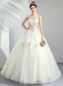 Shop 2019 Long & Short In Stock:Ship in 48 Hours Champagne Tulle Sweetheart Appliques Wedding Dress With Factory Price From Kemedress