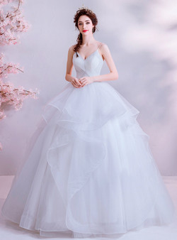 Shop 2019 Long & Short In Stock:Ship in 48 Hours White Ball Gown Tulle Spaghetti Straps Wedding Dress With Factory Price From Kemedress