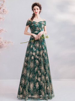 Shop 2019 Long & Short In Stock:Ship in 48 Hours Green Sequins Off The Shoulder Prom Dress With Factory Price From Kemedress