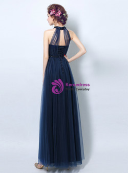 Shop 2019 Long & Short In Stock:Ship in 48 Hours A-Line Halter Tulle Backless Prom Dress With Factory Price From Kemedress