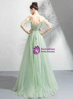 Shop 2019 Long & Short In Stock:Ship in 48 Hours Green Tulle Spaghetti Straps Appliques Prom Dress With Factory Price From Kemedress Shop 2019 Long & Short In Stock:Ship in 48 Hours Green Tulle Spaghetti Straps Appliques Prom Dress With Factory Price From Kemedress