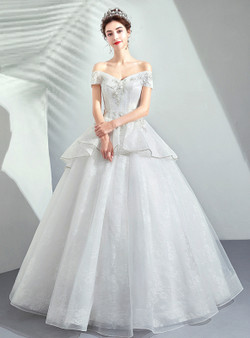 Shop 2019 Long & Short In Stock:Ship in 48 Hours White Ball Gown Off The Shoulder Appliques Wedding Dress With Factory Price From Kemedress