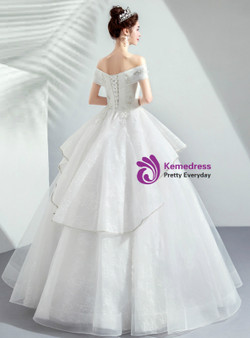 Shop 2019 Long & Short In Stock:Ship in 48 Hours White Ball Gown Off The Shoulder Appliques Wedding Dress With Factory Price From Kemedress