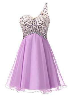 Simple Purple Chiffon One Shoulder Homecoming Dress With Crystal