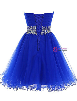A-Line Royal Blue Sweetheart Pleats Homecoming Dress With Beading Sequins 