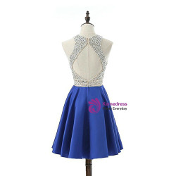 Green Satin Backless Beading Sequins Short Homecoming Dress