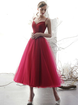 Advanced Burgundy Spaghetti Straps Tulle Backless Beading Prom Dress