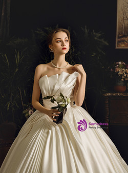Brilliant White Ball Gown Satin Strapless Sleeveless Pleats Wedding Dress