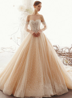 Champagne Ball Gown Tulle Lace Off the Shoulder Appliques Wedding Dress Champagne Ball Gown Tulle Lace Off the Shoulder Appliques Wedding Dress