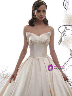 Fantastic Champagne Ball Gown Satin Strapless Corset Wedding Dress With Train