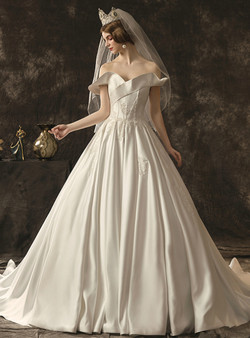 Gorgeous A-Line Champagne Ball Gown Satin V-neck Butterfly Sleeve Prom Dress