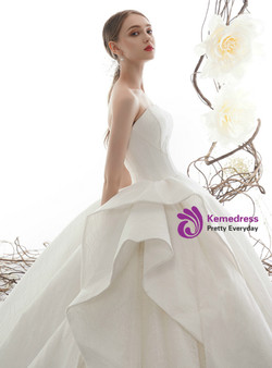 Adorable White Ball Gown Tulle Sequins Strapless Wedding Dress With Train