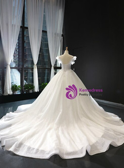 Brilliant White Ball Gown Tulle Sequins Appliques Backless Wedding Dress