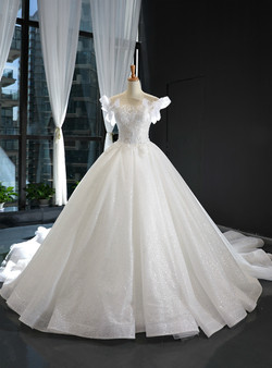 Brilliant White Ball Gown Tulle Sequins Appliques Backless Wedding Dress