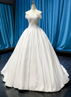 Gorgeous White Ball Gown Satin Off the Shoulder Beading Wedding Dress 