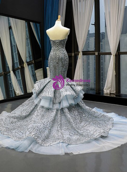 Fairy Tale Gray Mermaid Tulle Sequins Sweetheart Prom Dress With Train
