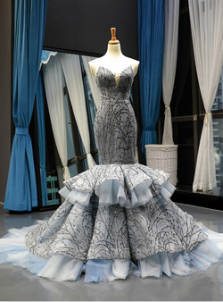 Fairy Tale Gray Mermaid Tulle Sequins Sweetheart Prom Dress With Train