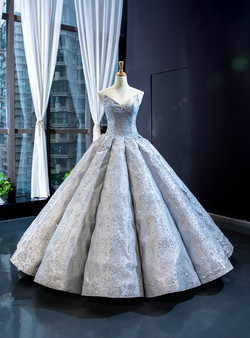 Silver Gray Ball Gown Sequins Sweetheart Luxury Floor Length Prom Dress