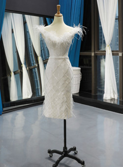 Sexy White Mermaid Off the Shoulder Short Prom Dress With Feather
