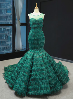 Sexy Green Mermaid Bateau Sequins Tassel Backless Prom Dress With Long Train Sexy Green Mermaid Bateau Sequins Tassel Backless Prom Dress With Long Train