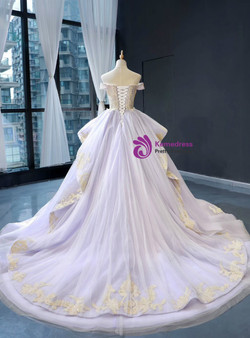 Flattering Light Purple Tulle Appliques Off the Shoulder Haute Couture Prom Dress