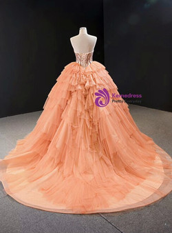 Orange Tulle Ball Gown Sequins Sweetheart Sweet 16 Floor Length Prom Dress Orange Tulle Ball Gown Sequins Sweetheart Sweet 16 Floor Length Prom Dress