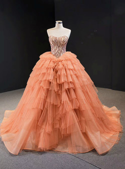 Orange Tulle Ball Gown Sequins Sweetheart Sweet 16 Floor Length Prom Dress Orange Tulle Ball Gown Sequins Sweetheart Sweet 16 Floor Length Prom Dress