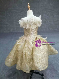 Fairy Tale Gold Ball Gown Sequins Appliques Flower Girl Dress