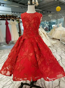 Red Embrodiery Lace Tulle Beading Sleeveless Sequins Flower Girl Dress