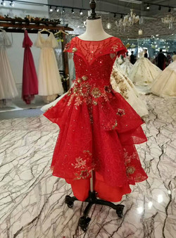 A-Line Red Tulle Sequins Cap Sleeve Appliques Flower Girl Dress 