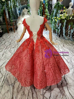 Red ball Gown Tulle Sequins Cap Sleeve Backless Appliques Flower Girl Dress With Pearls Red ball Gown Tulle Sequins Cap Sleeve Backless Appliques Flower Girl Dress With Pearls