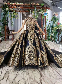 Navy Blue Sequins High Neck Backless Cap Sleeve Beading Flower Girl Dress