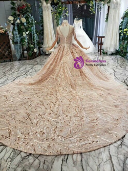 Princess Champagne Gold Sequins Appliques High Neck Backless Cap Sleeve Beading Flower Girl Dress