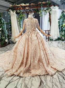 Princess Champagne Gold Sequins Appliques High Neck Backless Cap Sleeve Beading Flower Girl Dress