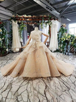 Champagne Ball Gown Sequins Spaghetti Straps Appliques Flower Girl Dress With Long Train